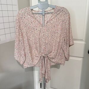 Adrienne Pink Patterned Tie-Front Blouse